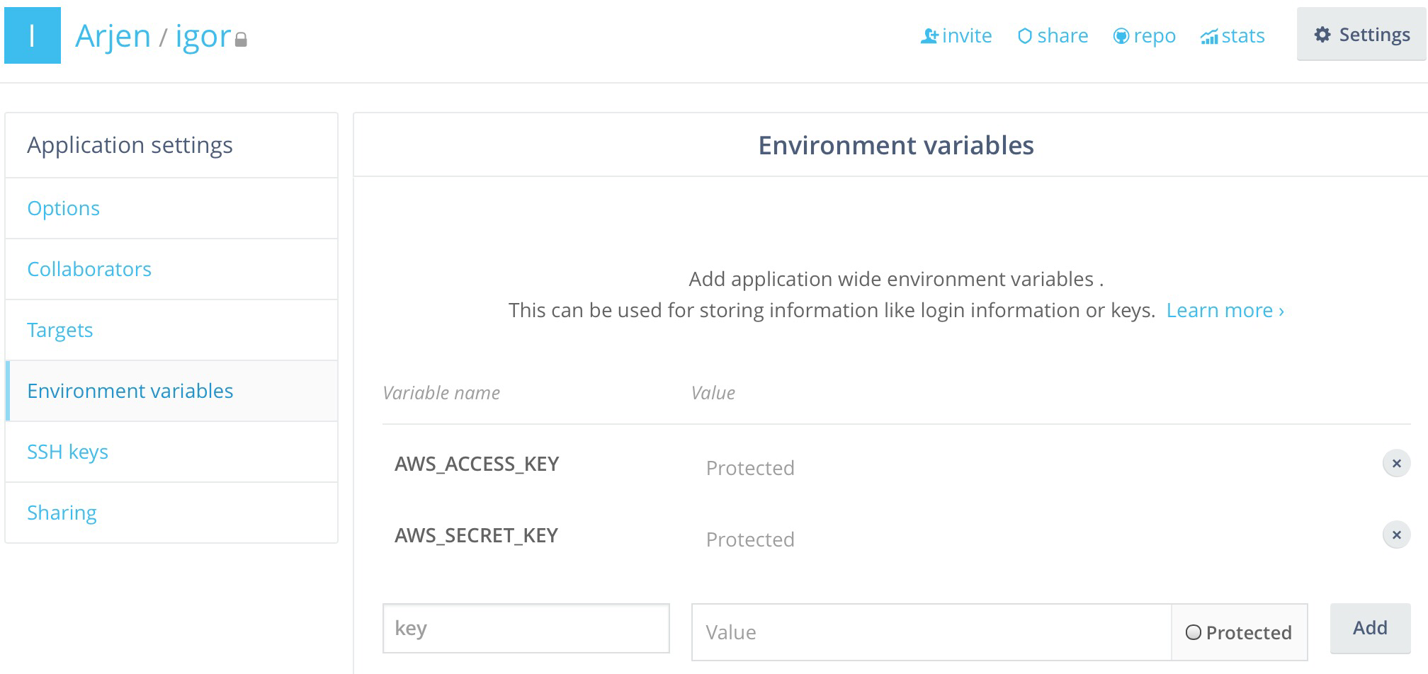 Wercker settings