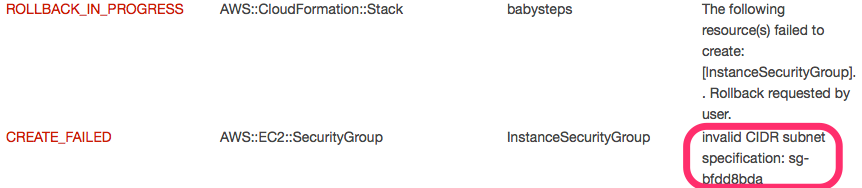 &ldquo;A failed stack creation&rdquo;